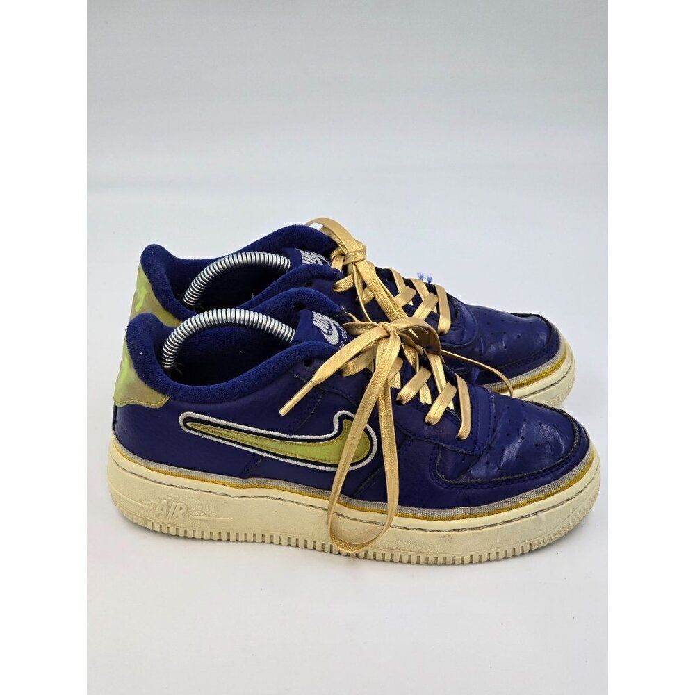 Nike Air Force 1 Low NBA Warriors Royal Gold Blue Shoes AR0734-400 GS Size 3.5Y
